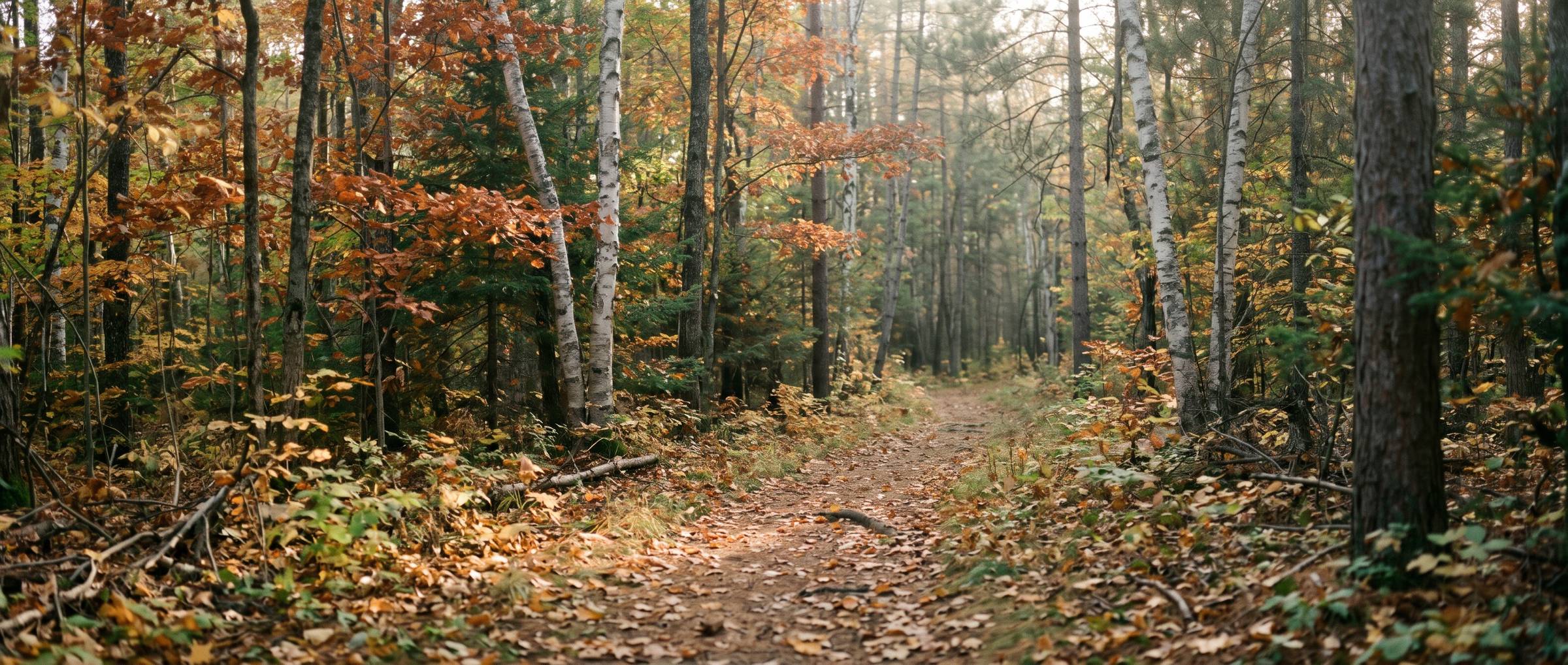 A path through mixed Ontario woods in autumn
