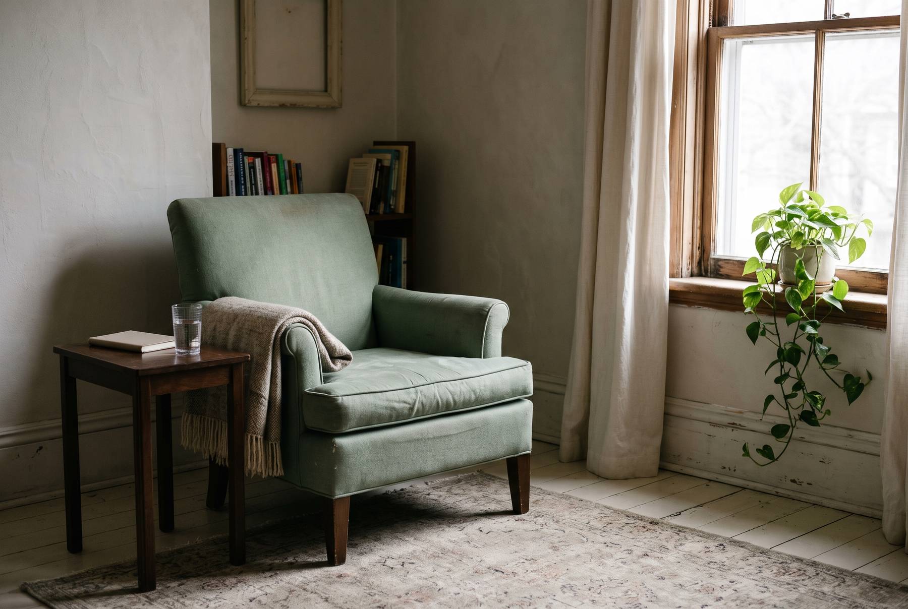 A quiet room with a chair by a window